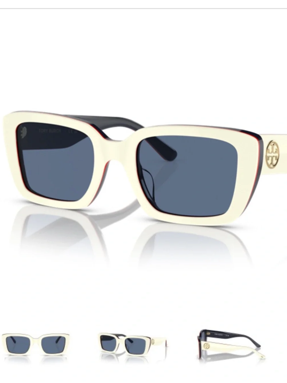 Tory Burch TY7190U Ivory Red Blue Trilayer Sunglasses NWT w/ Case